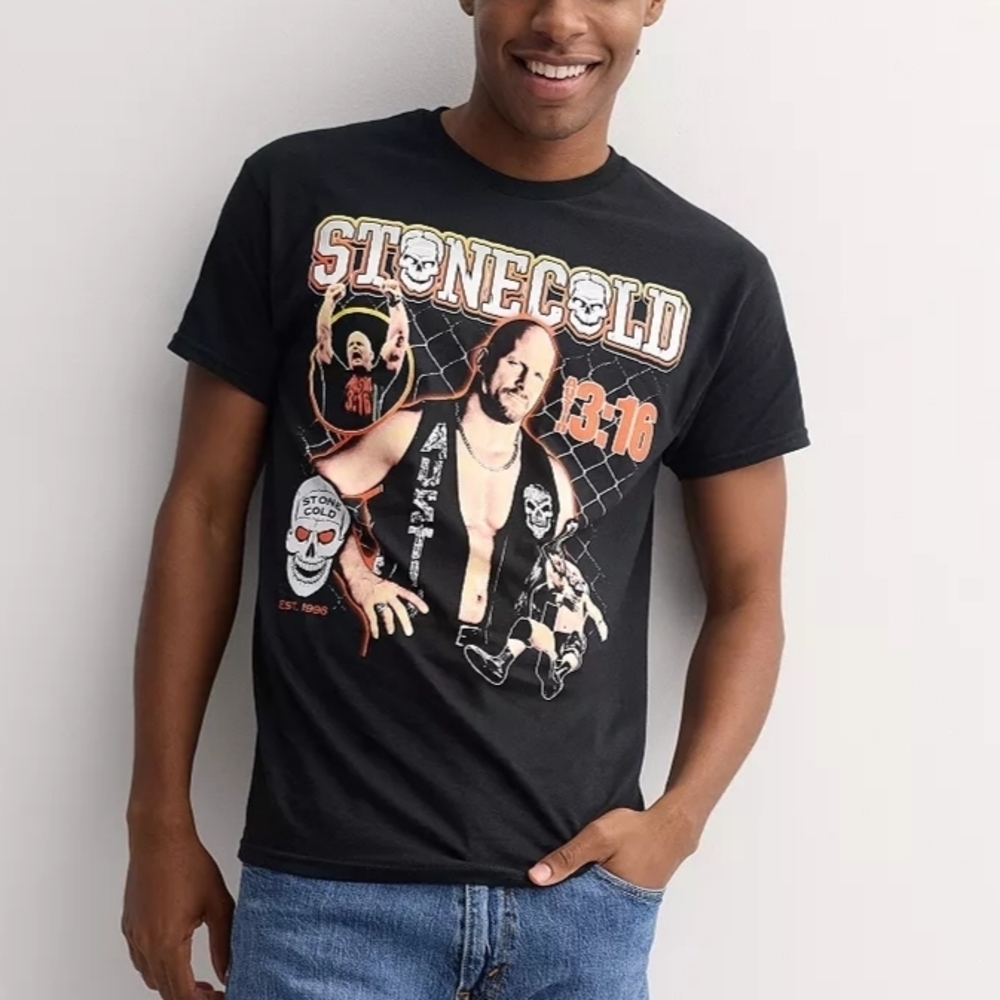 WWE Stone Cold Steve Austin Wrestling Black Red 3:16 Graphic T-Shirt Size Medium